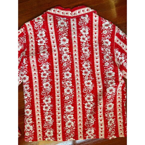 Vintage 60s Lady Marlboro Red White Floral Western Boho Long Sleeve Blouse Small - Picture 6 of 8